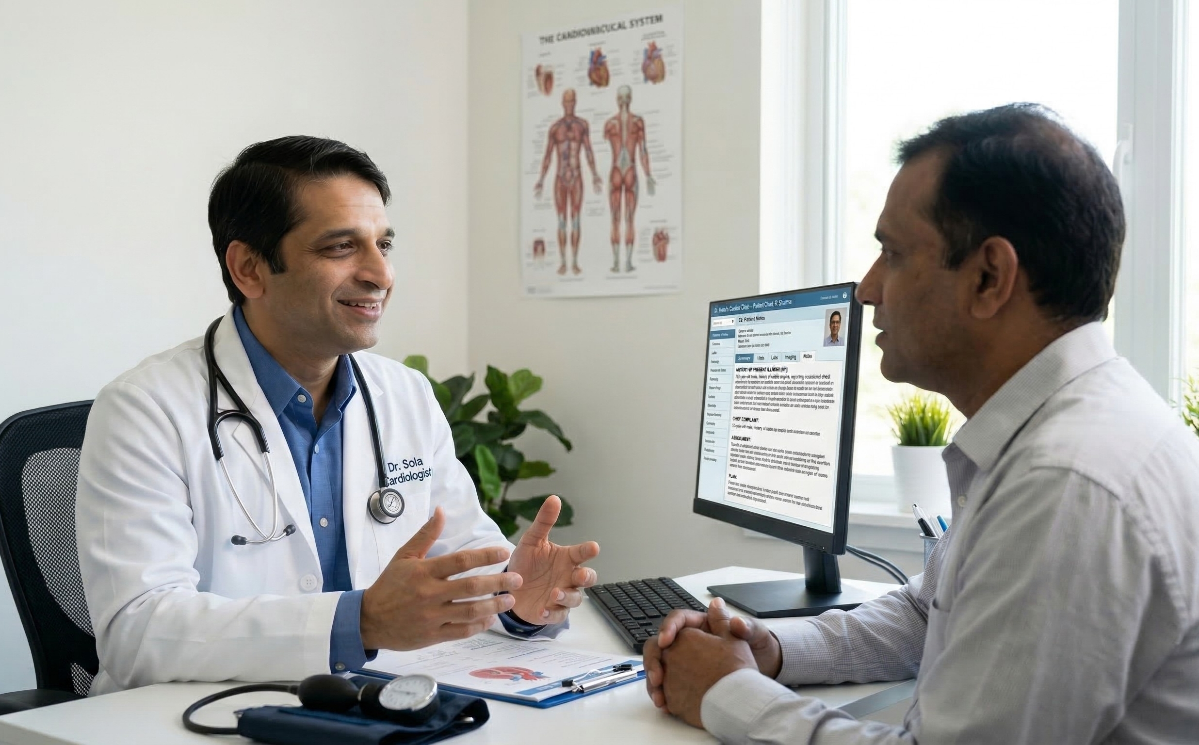 Dr. Srikanth Sola explaining GLP-1 medication side effects and diarrhea management strategies in his Bangalore cardiology clinic.