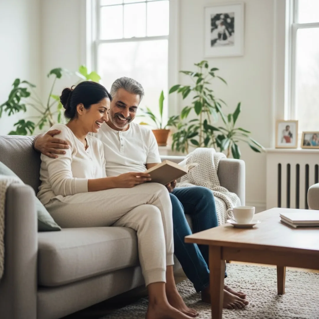 Happy family walking together in a park